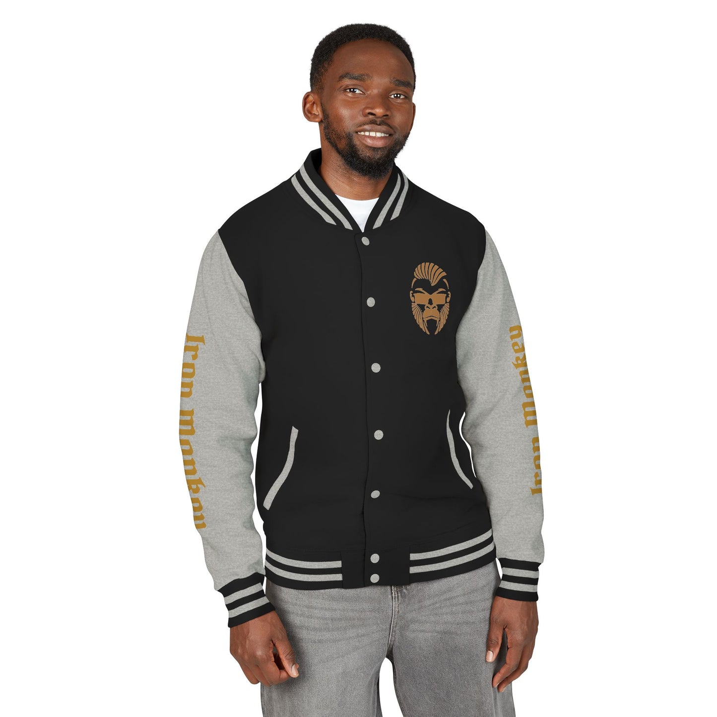 Unisex Heavyweight Letterman Jacket - Retro Urban Sportswear for Trendsetters, Casual Outfits, Cool Gift Idea, Party Wear, Street Style - Sportswear Iron Monkey 23