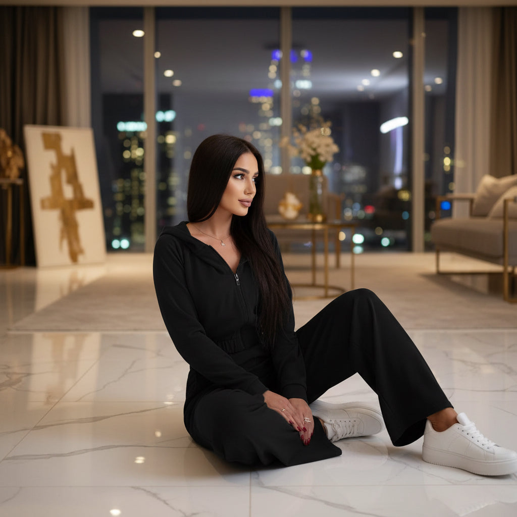 Damen-Hose aus dem Premium Casual Hoodie-Set von eprolo, bequem und stylisch für Herbst und Winter, auf dem Bild sichtbar.