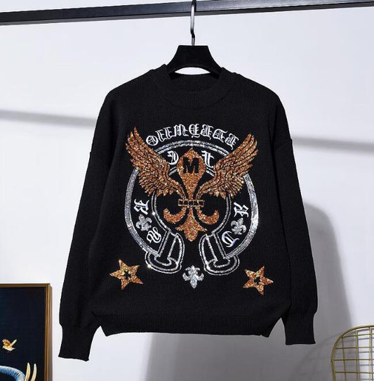 Damen Strick-Set mit Adler-Stickerei | Pullover & Hose 2-teilig - Sportswear Iron Monkey 23