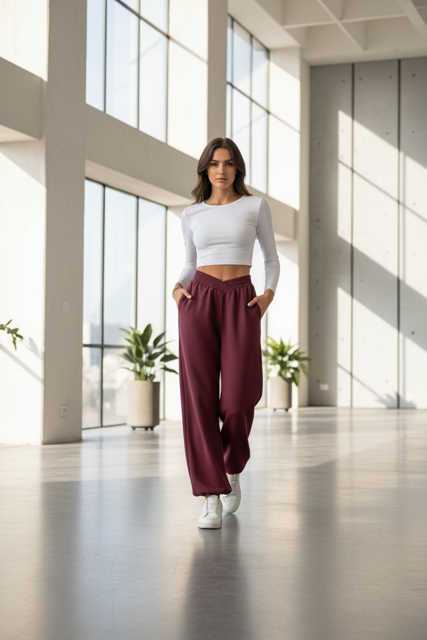 Premium Wide Leg Pants Damen – Loose Fit Hose mit Elastischem Bund & Taschen - Sportswear Iron Monkey 23
