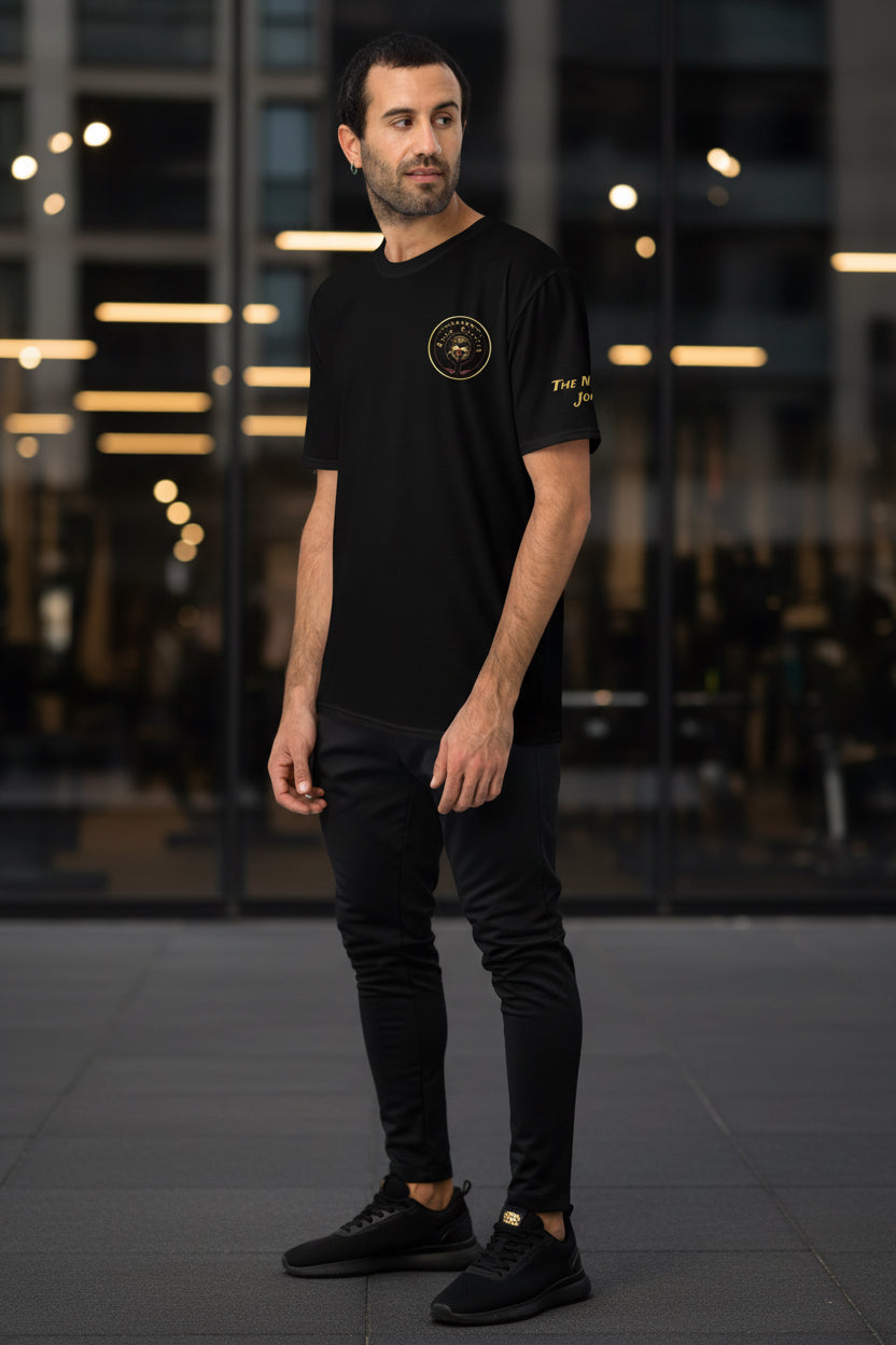 Weißes Herren-T-Shirt mit Allover-Print, 2-Wege-Stretch Baumwoll-Touch, Sportswear Iron Monkey 23, Rundhals.