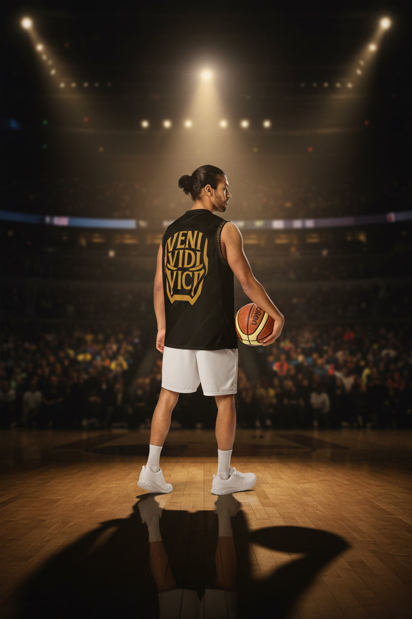 Recyceltes Unisex-Basketballtrikot von Sportswear Iron Monkey 23 mit All-over-Print in Weiß, Rückenansicht.