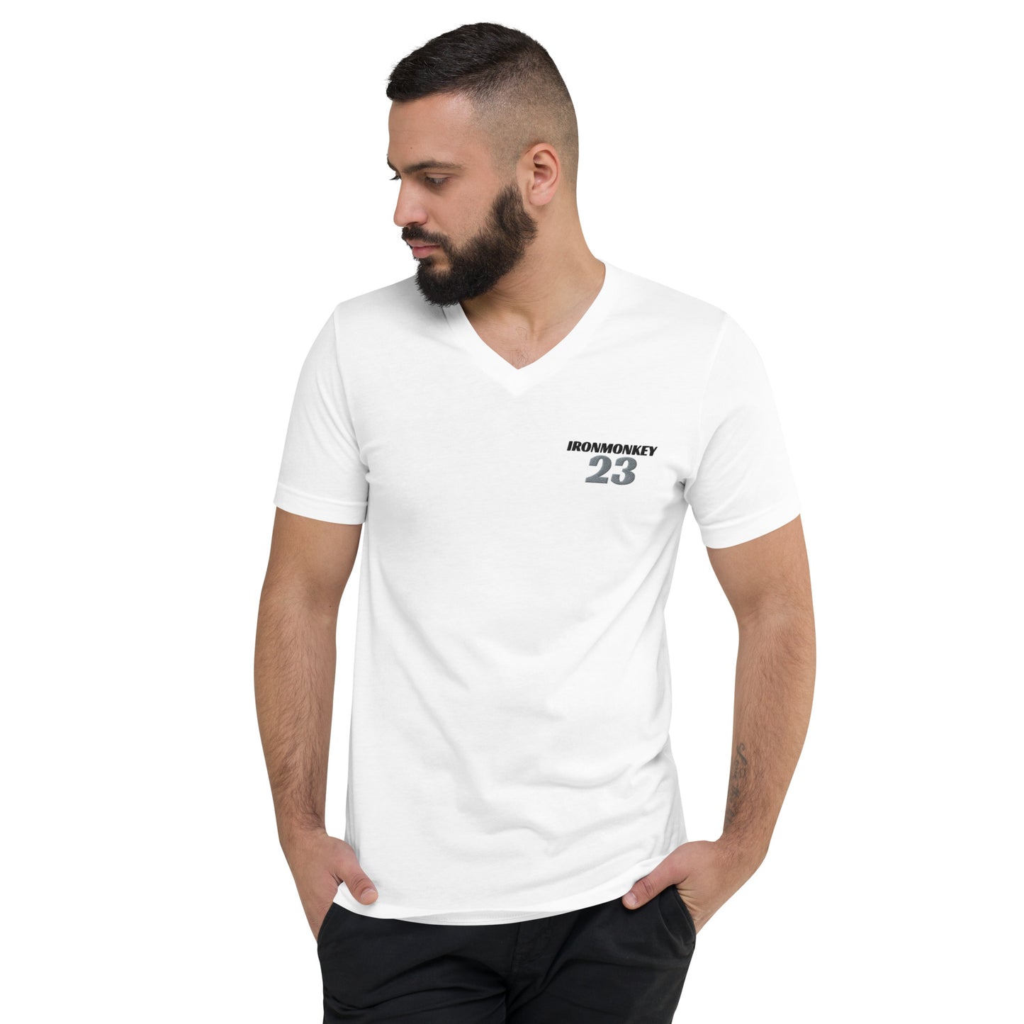 Kurzärmeliges Unisex-T-Shirt mit V-Ausschnitt - Sportswear Iron Monkey 23