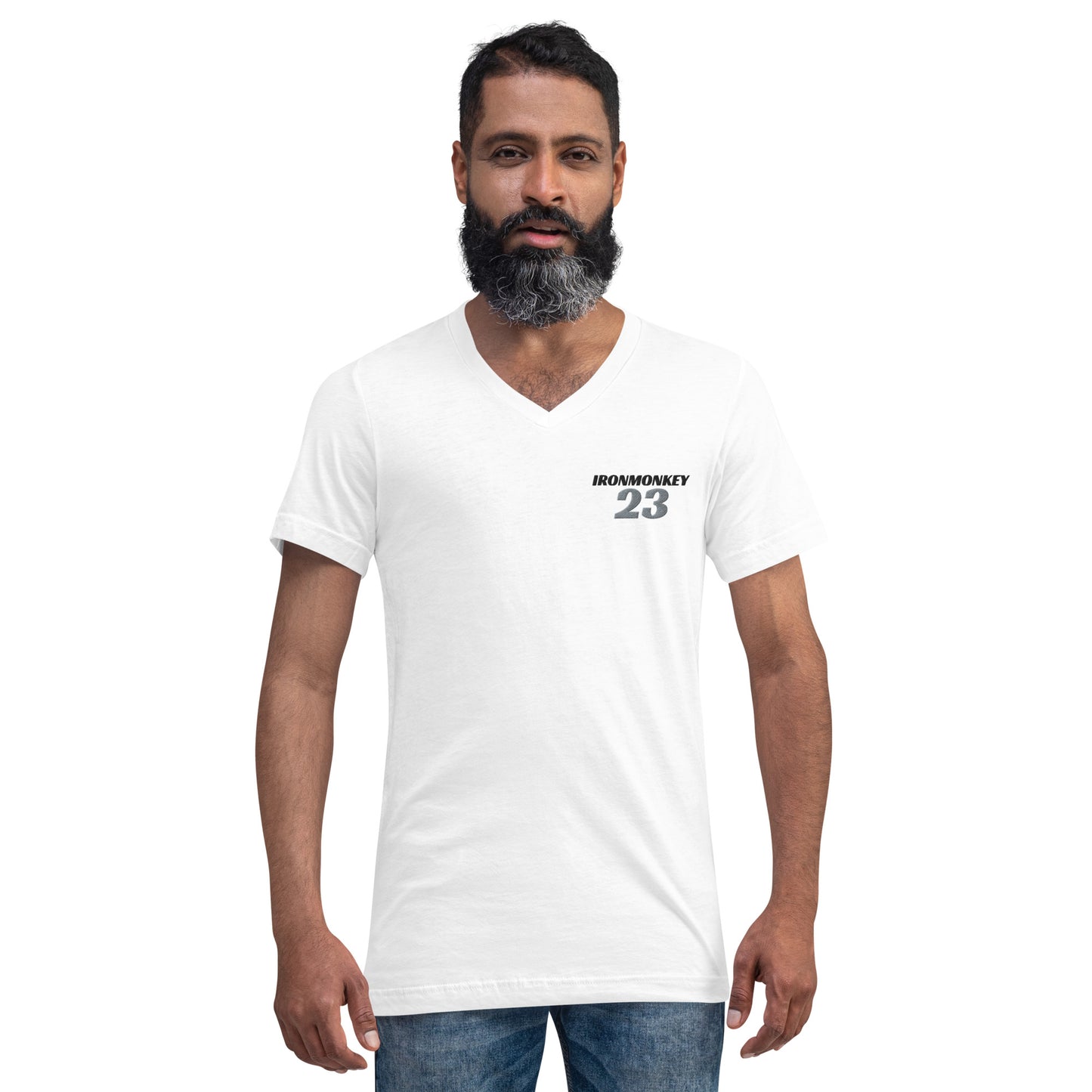 Kurzärmeliges Unisex-T-Shirt mit V-Ausschnitt - Sportswear Iron Monkey 23