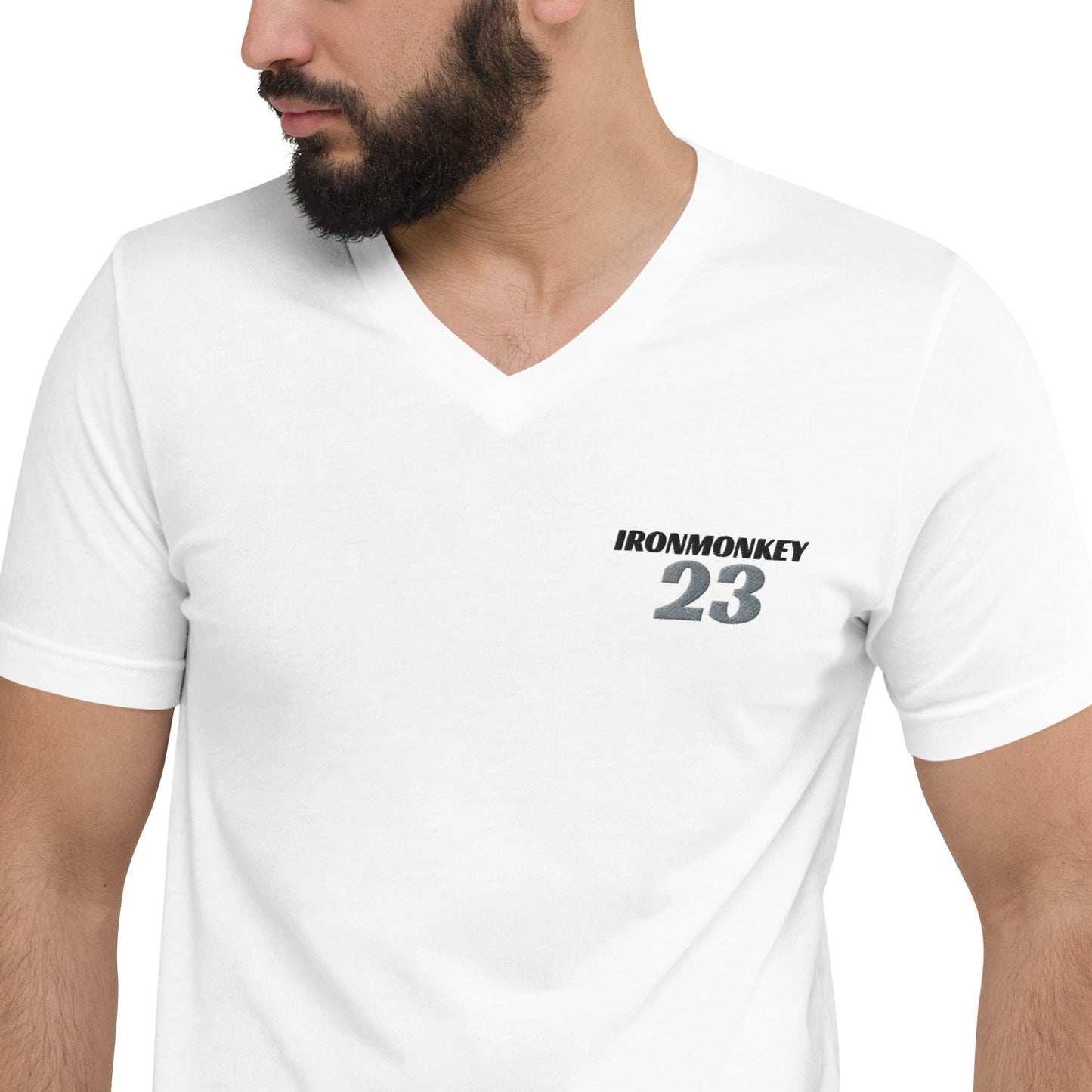 Kurzärmeliges Unisex-T-Shirt mit V-Ausschnitt - Sportswear Iron Monkey 23