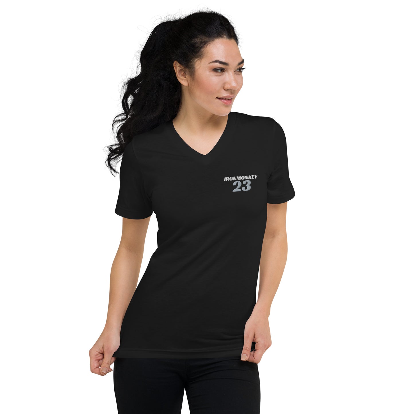 Kurzärmeliges Unisex-T-Shirt mit V-Ausschnitt - Sportswear Iron Monkey 23
