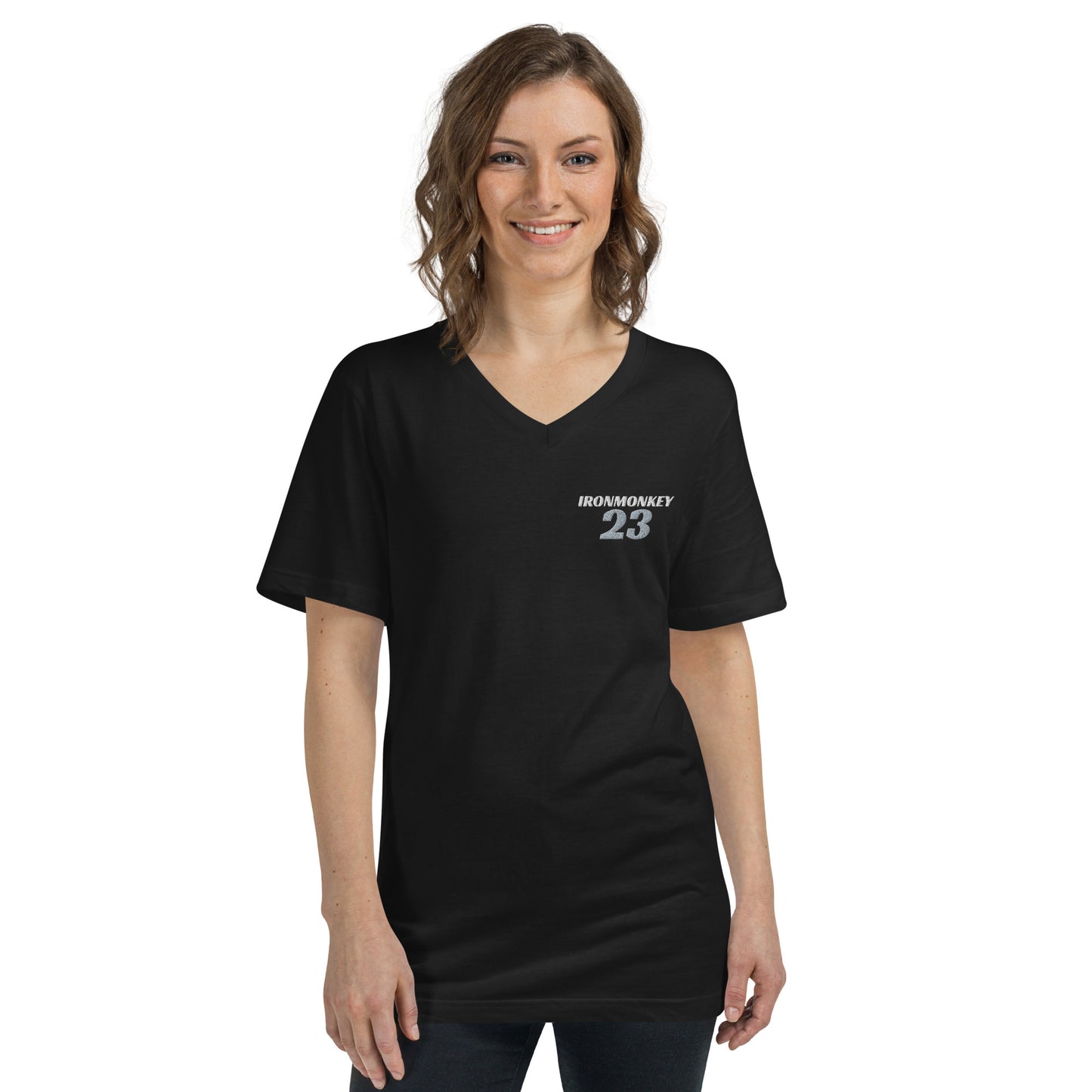 Kurzärmeliges Unisex-T-Shirt mit V-Ausschnitt - Sportswear Iron Monkey 23