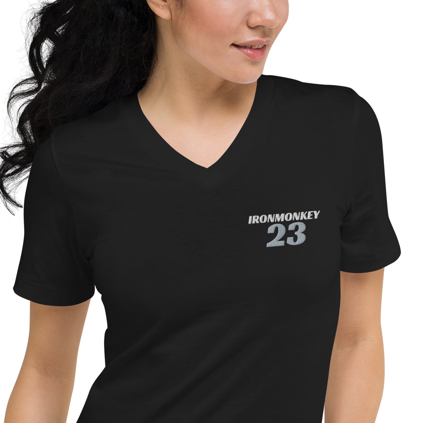 Kurzärmeliges Unisex-T-Shirt mit V-Ausschnitt - Sportswear Iron Monkey 23
