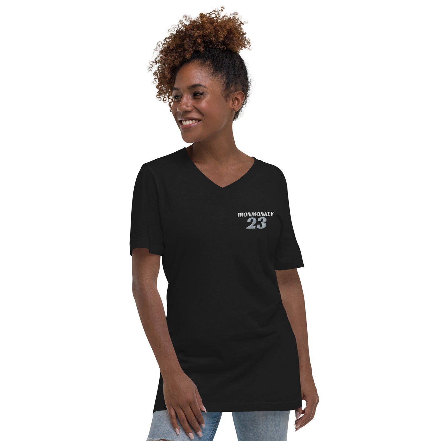 Kurzärmeliges Unisex-T-Shirt mit V-Ausschnitt - Sportswear Iron Monkey 23