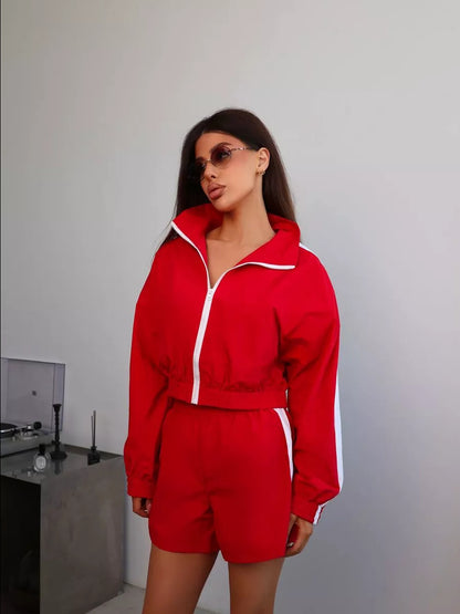 Premium Zipper Hoodie Set Damen 2-teilig – Langarm Kapuzenpullover & Shorts Casual Activewear - Sportswear Iron Monkey 23