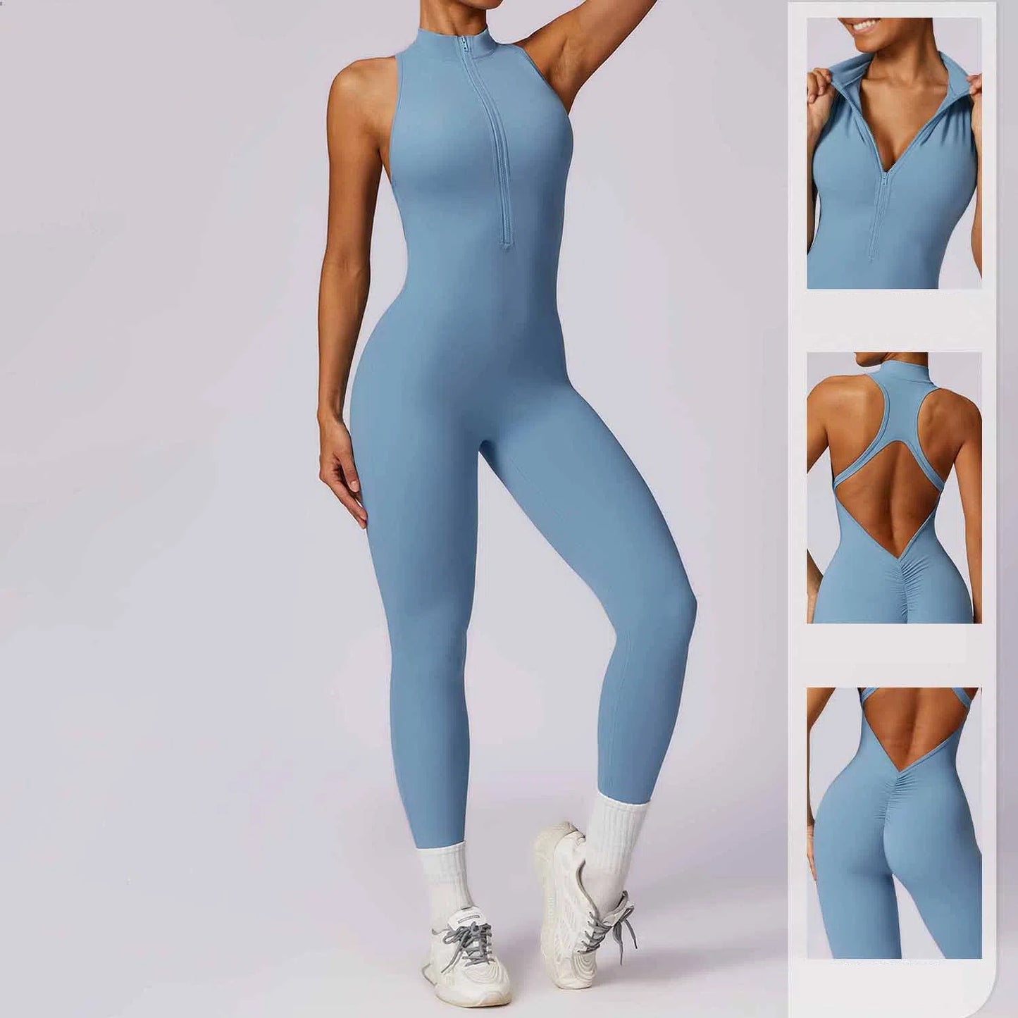 Premium Quick Zip Yoga-Jumpsuit Damen – High-Intensity Fitness Einteiler mit Rückendesign - Sportswear Iron Monkey 23