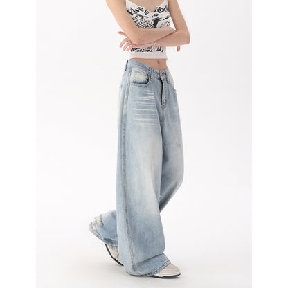 Premium Washed Denim Hose Damen – High-Waist Wide Leg Jeans mit Bleached-Effekt - Sportswear Iron Monkey 23