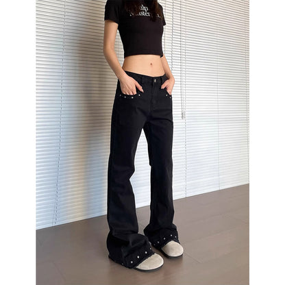 Premium Flared Denim Jeans Damen – Retro Schlaghose mit Distressed-Effekt & Nieten - Sportswear Iron Monkey 23