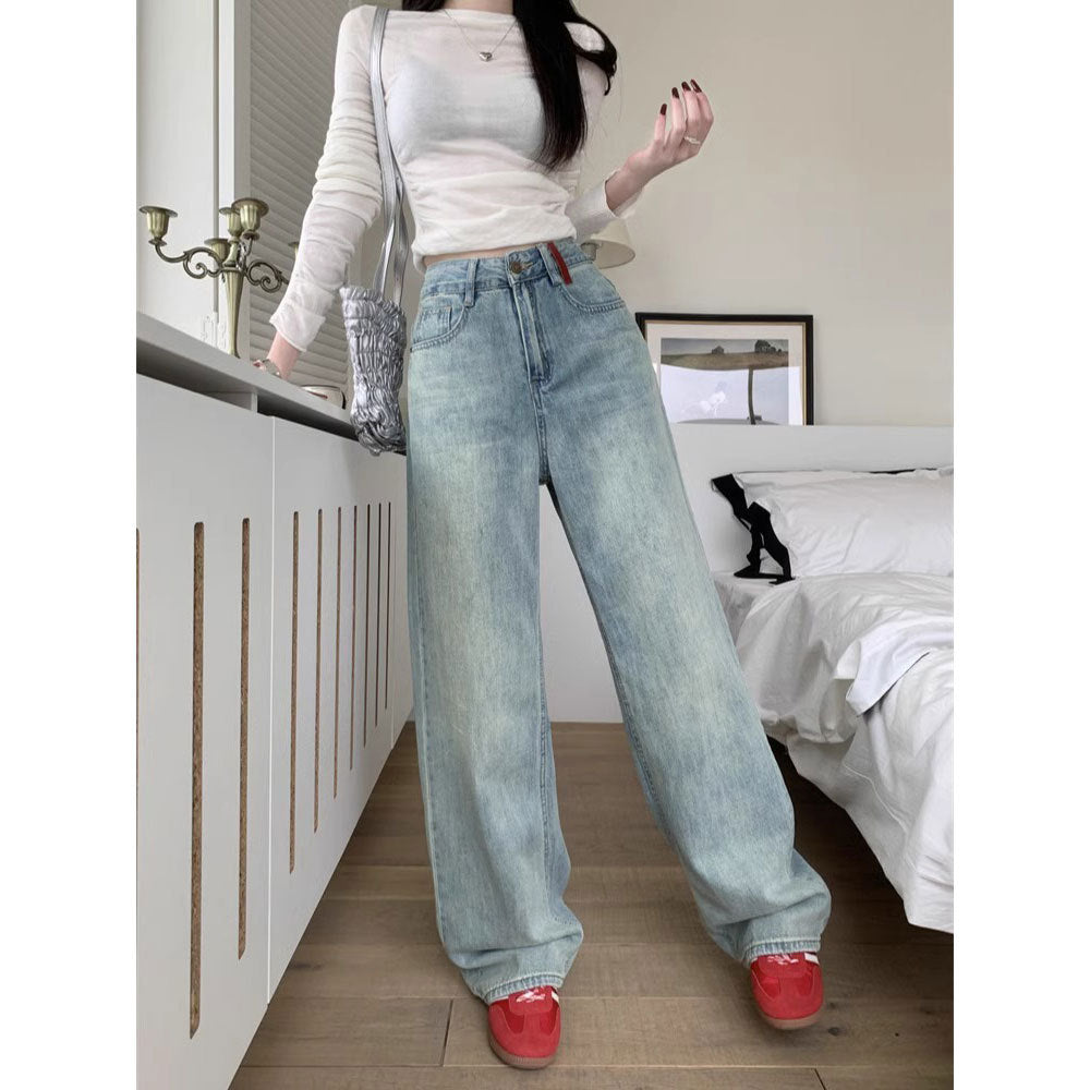 Premium Bestickte Jeans Damen – High-Waist Straight Leg Wide Leg Bodenlange Hose - Sportswear Iron Monkey 23