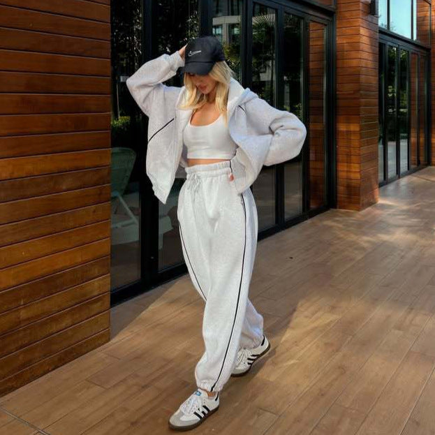 Premium Striped Hoodie-Set Damen 2-teilig – Fashion Sporty Casual Kapuzenpullover & Hose - Sportswear Iron Monkey 23