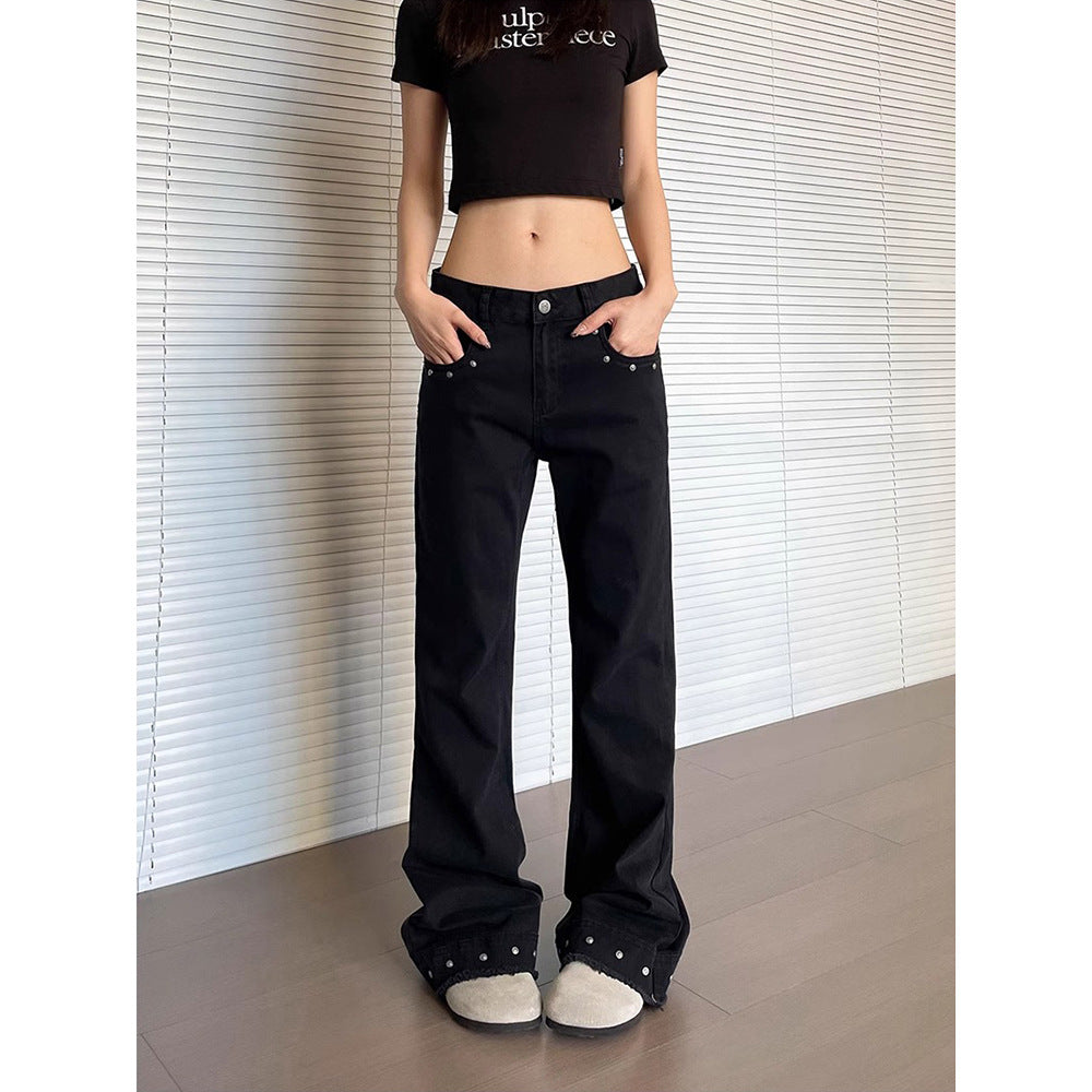 Premium Flared Denim Jeans Damen – Retro Schlaghose mit Distressed-Effekt & Nieten - Sportswear Iron Monkey 23