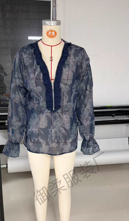IM23 Deep V-Neck Bluse | Langarm, Loose Fit, Splicing-Detail – 5 Farben, XS–XXXL
