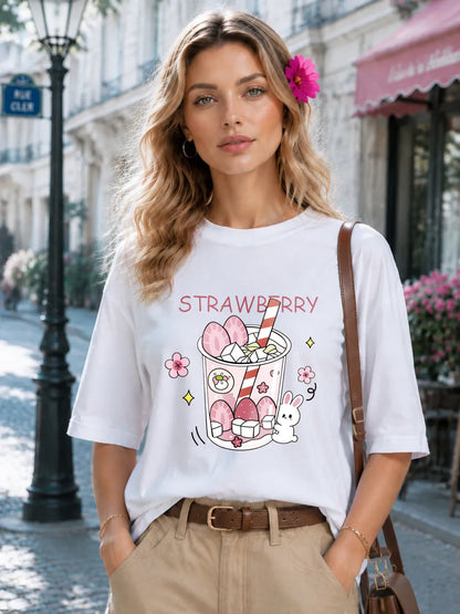 IM23 Rabbit Tee | Locker, Kurzarm, Hasen-Print – White, Unisex, S–3XL