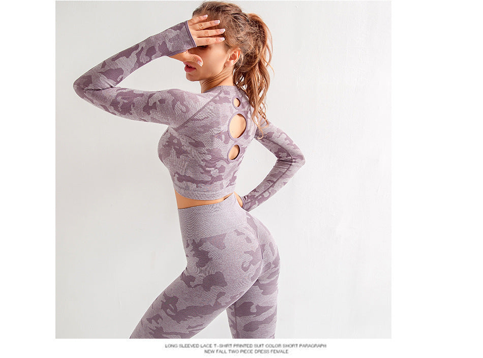 Damen 3-teiliges Camouflage Sport-Set | BH, Leggings & Langarm-Top - Sportswear Iron Monkey 23