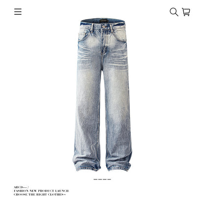 Premium Distressed Cat Eye Jeans Unisex – Light Blue Loose Straight Leg Lange Hose - Sportswear Iron Monkey 23