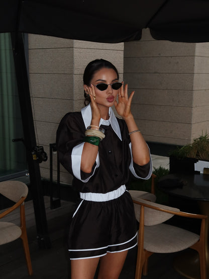 Premium Turn-Down Collar Set Damen 2-teilig – Kurzarm Hemd & Hose Casual Versatile - Sportswear Iron Monkey 23