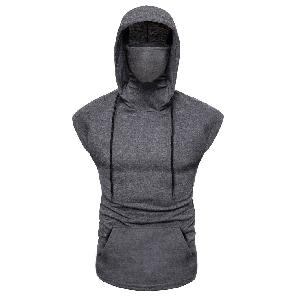 Premium Hooded Sports Vest Herren – Mask Button Splice Open-Forked Weste Ärmellos - Sportswear Iron Monkey 23