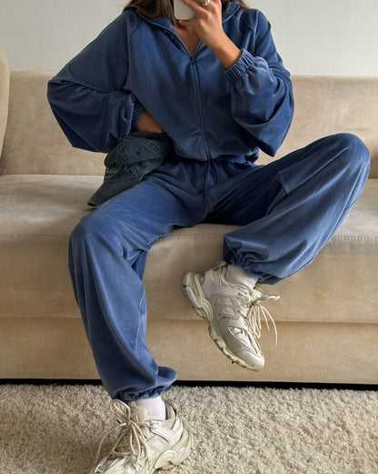 Premium Sport-Set Damen 2-teilig – Zipper Jacke & Lange Hose Trainingsanzug Unifarben - Sportswear Iron Monkey 23