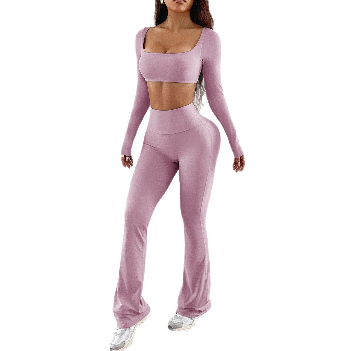 Premium Yoga-Set Damen 2-teilig – Langarm Shirt & Lange Hose Fitness Set Unifarben - Sportswear Iron Monkey 23