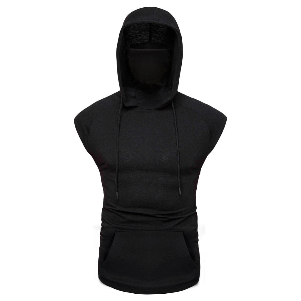Premium Hooded Sports Vest Herren – Mask Button Splice Open-Forked Weste Ärmellos - Sportswear Iron Monkey 23