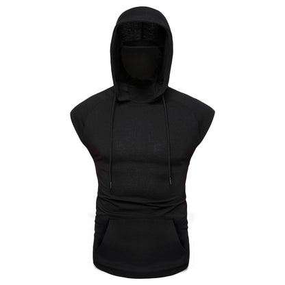 Premium Hooded Sports Vest Herren – Mask Button Splice Open-Forked Weste Ärmellos - Sportswear Iron Monkey 23