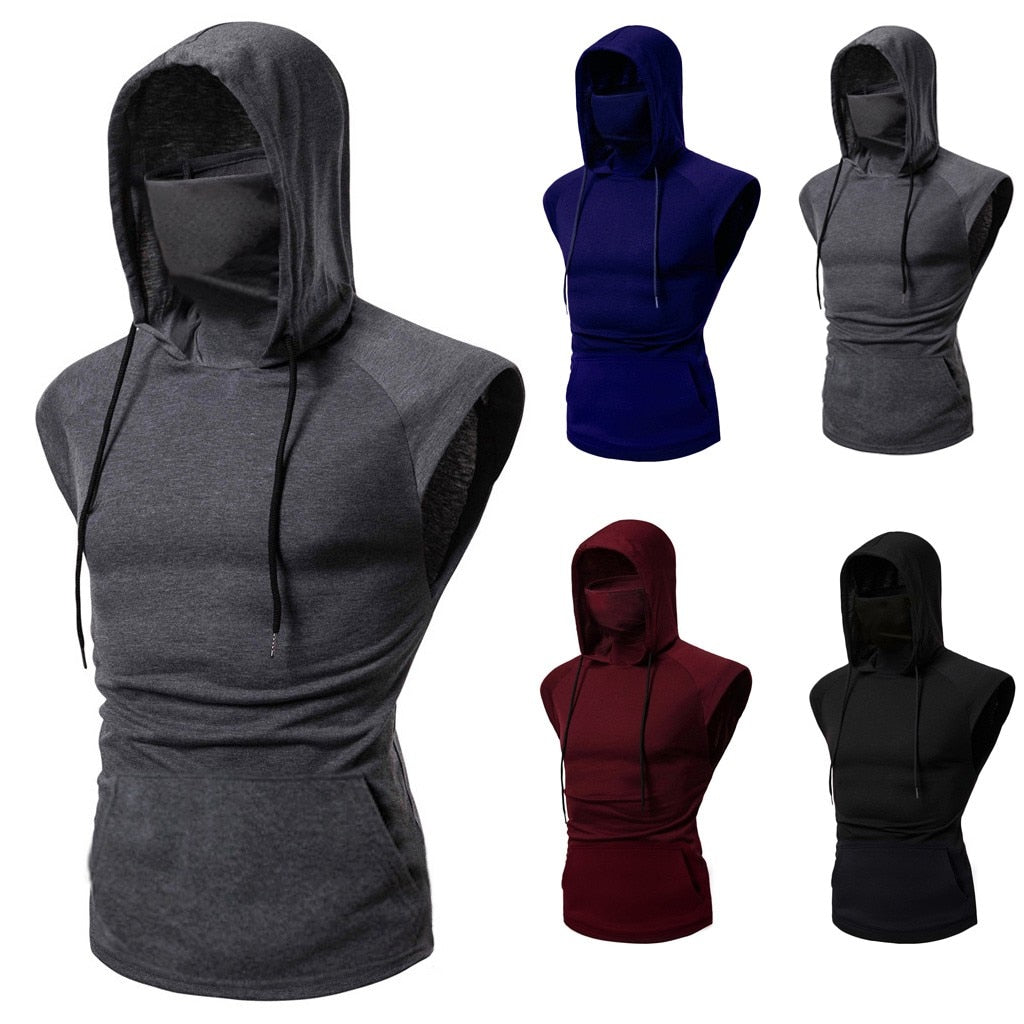 Premium Hooded Sports Vest Herren – Mask Button Splice Open-Forked Weste Ärmellos - Sportswear Iron Monkey 23