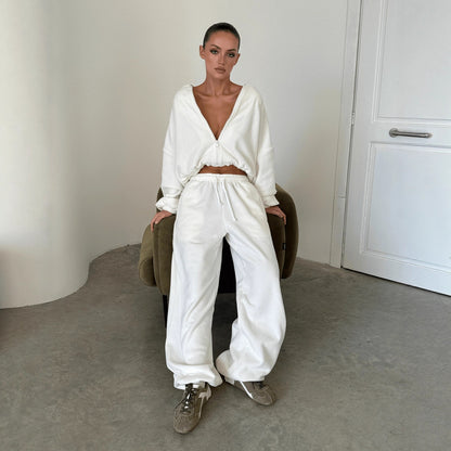 Premium Hooded Cardigan Set Damen 2-teilig – Solid Color Langarm Strickjacke & Elastische Hose - Sportswear Iron Monkey 23