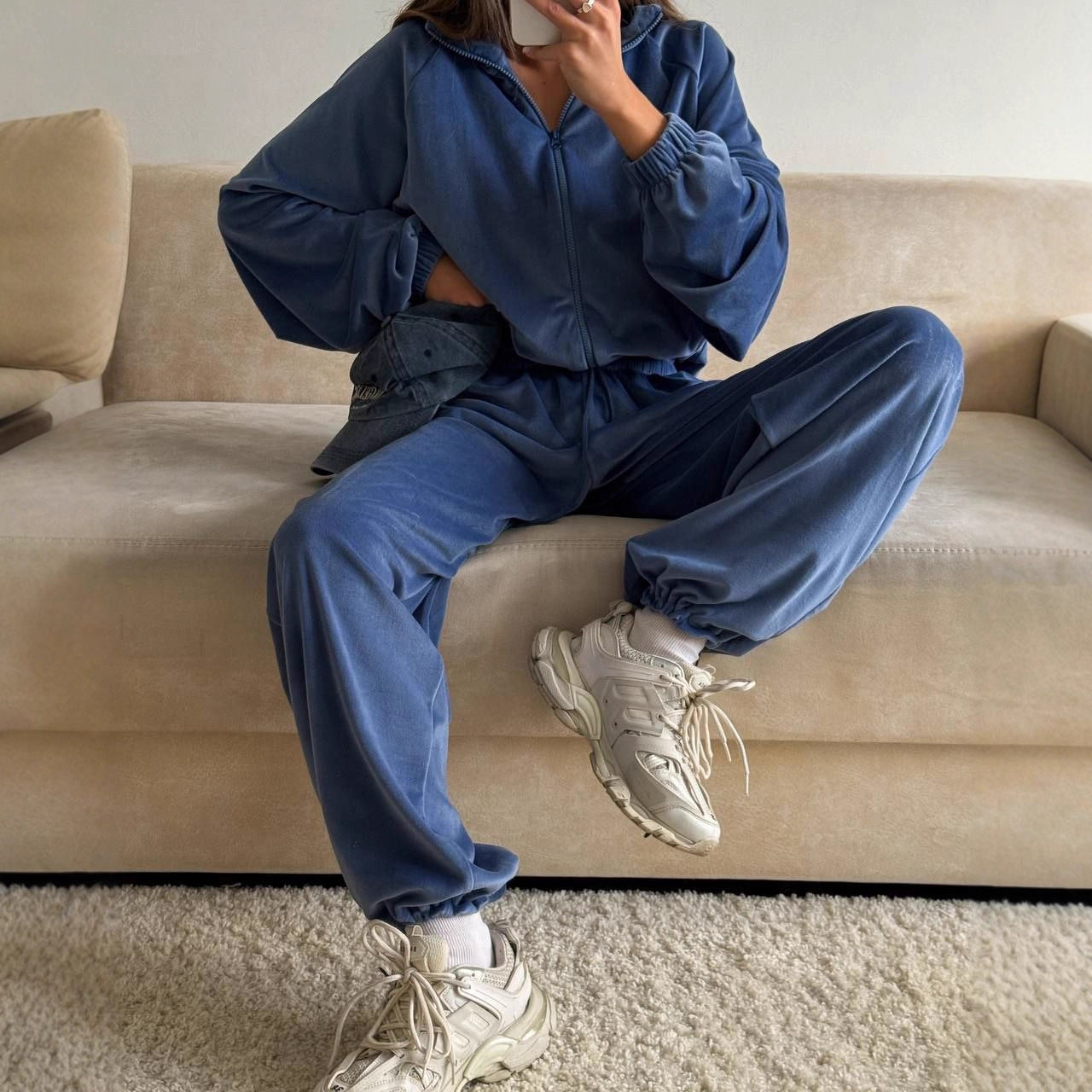 Premium Sport-Set Damen 2-teilig – Zipper Jacke & Lange Hose Trainingsanzug Unifarben - Sportswear Iron Monkey 23