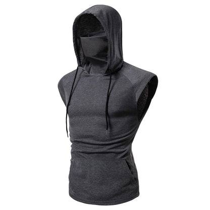 Premium Hooded Sports Vest Herren – Mask Button Splice Open-Forked Weste Ärmellos - Sportswear Iron Monkey 23
