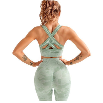 Damen 3-teiliges Camouflage Sport-Set | BH, Leggings & Langarm-Top - Sportswear Iron Monkey 23