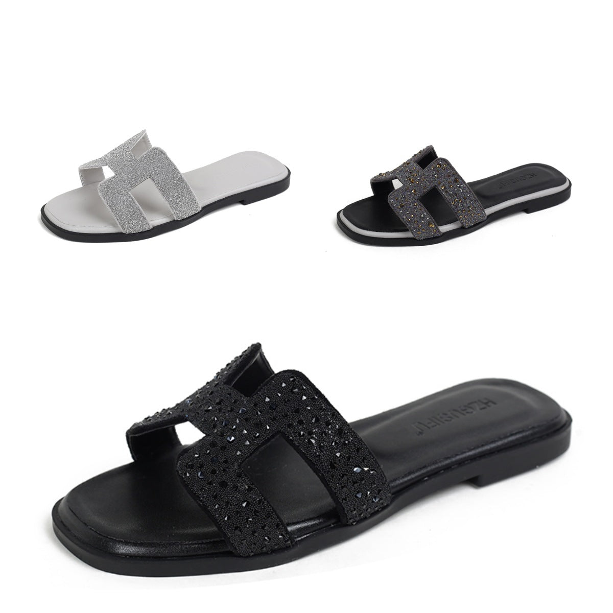 IM23 Diamond Slides | Strass-Besatz, Slip-On, Strand & Reise – 3 Farben, EU 34–43