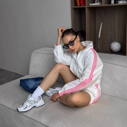 Premium Zipper Hoodie Set Damen 2-teilig – Langarm Kapuzenpullover & Shorts Casual Activewear - Sportswear Iron Monkey 23