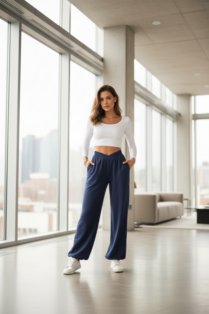 Premium Wide Leg Pants Damen – Loose Fit Hose mit Elastischem Bund & Taschen - Sportswear Iron Monkey 23