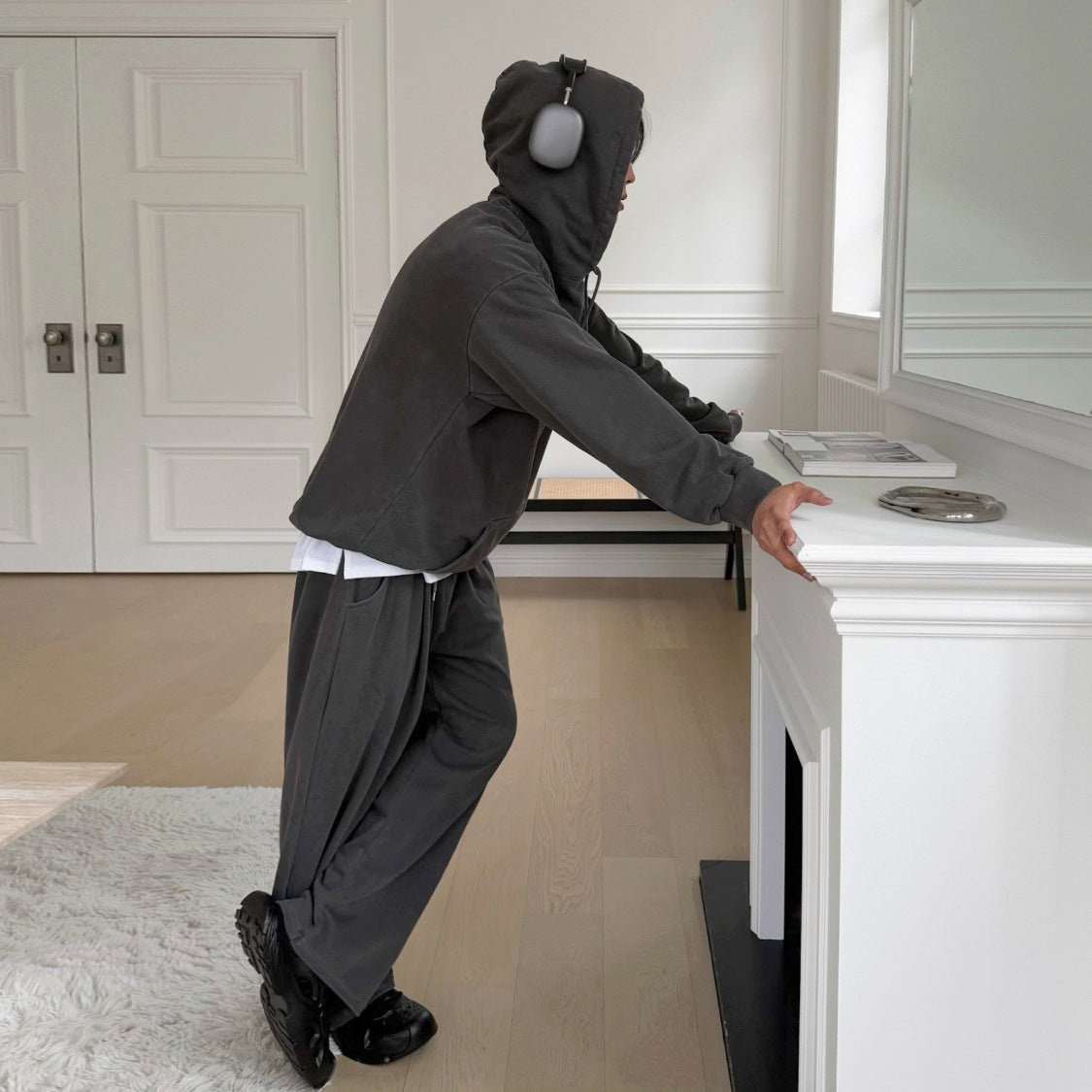 Premium Lazy Casual Set Herren 2-teilig – Loose Hooded Sweatshirt & Straight Leg Pants Herbst - Sportswear Iron Monkey 23