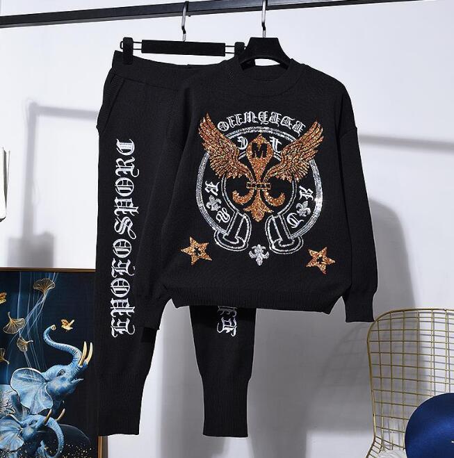 Damen Strick-Set mit Adler-Stickerei | Pullover & Hose 2-teilig - Sportswear Iron Monkey 23