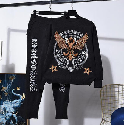 Damen Strick-Set mit Adler-Stickerei | Pullover & Hose 2-teilig - Sportswear Iron Monkey 23
