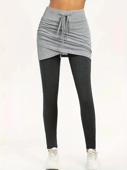 Premium 2-in-1 Yoga-Leggings Damen – Active Leggings mit gerafftem Rock-Design