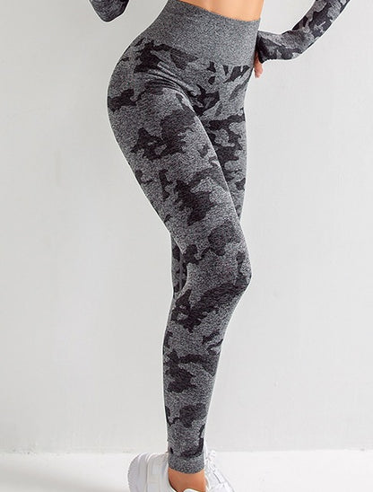 Damen 3-teiliges Camouflage Sport-Set | BH, Leggings & Langarm-Top - Sportswear Iron Monkey 23