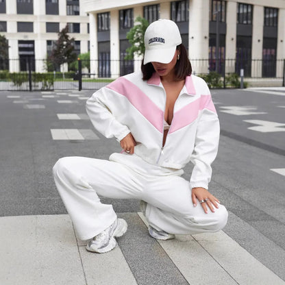 Premium Zipper Sport-Set Damen 2-teilig – Langarm Jacke & Elastische Hose Trainingsanzug - Sportswear Iron Monkey 23