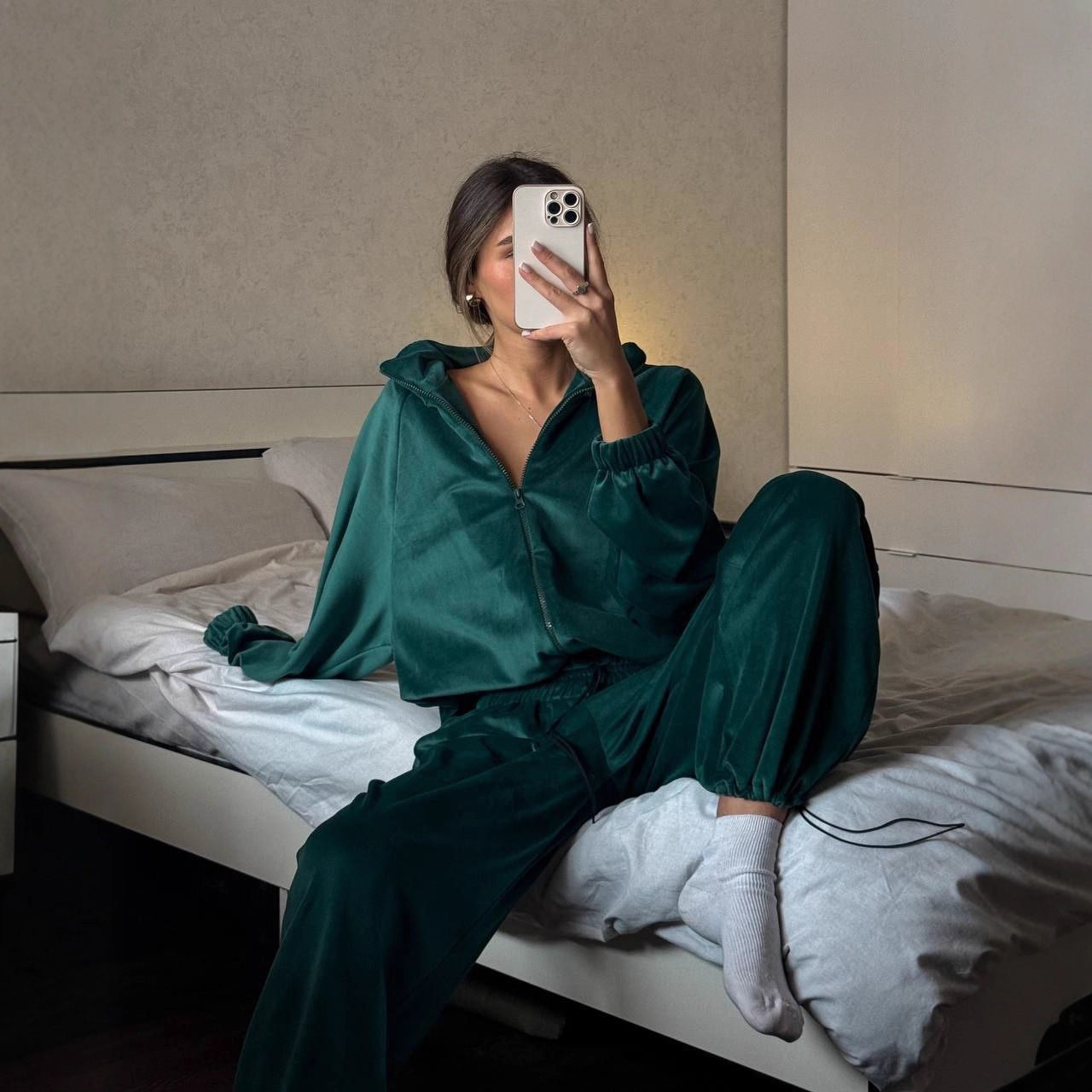 Premium Sport-Set Damen 2-teilig – Zipper Jacke & Lange Hose Trainingsanzug Unifarben - Sportswear Iron Monkey 23