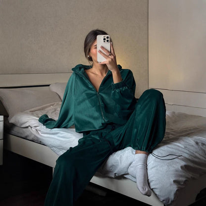 Premium Sport-Set Damen 2-teilig – Zipper Jacke & Lange Hose Trainingsanzug Unifarben - Sportswear Iron Monkey 23