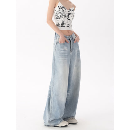 Premium Washed Denim Hose Damen – High-Waist Wide Leg Jeans mit Bleached-Effekt - Sportswear Iron Monkey 23