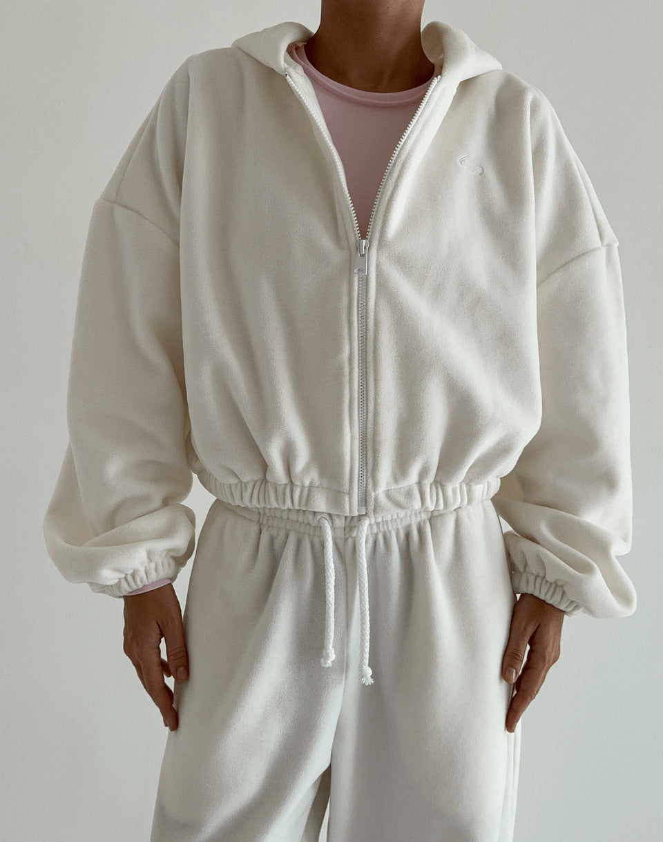 Premium Hooded Cardigan Set Damen 2-teilig – Solid Color Langarm Strickjacke & Elastische Hose - Sportswear Iron Monkey 23