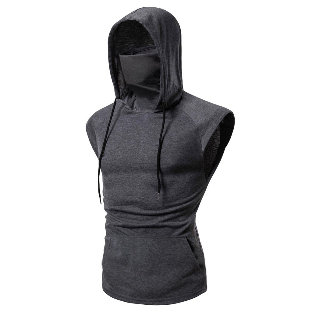 Premium Hooded Sports Vest Herren – Mask Button Splice Open-Forked Weste Ärmellos - Sportswear Iron Monkey 23