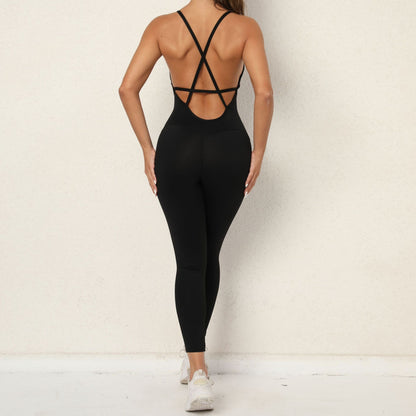 Premium V-Neck Yoga-Jumpsuit Damen – Rückenfreier Fitness Einteiler Tight Fit - Sportswear Iron Monkey 23
